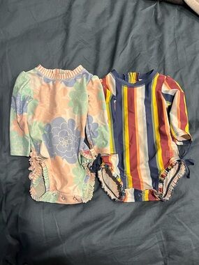 Lot of 2 Ruffle Butts Long-Sleeve Rash Guard Bathing Suits for Baby Size 6-12 Mo